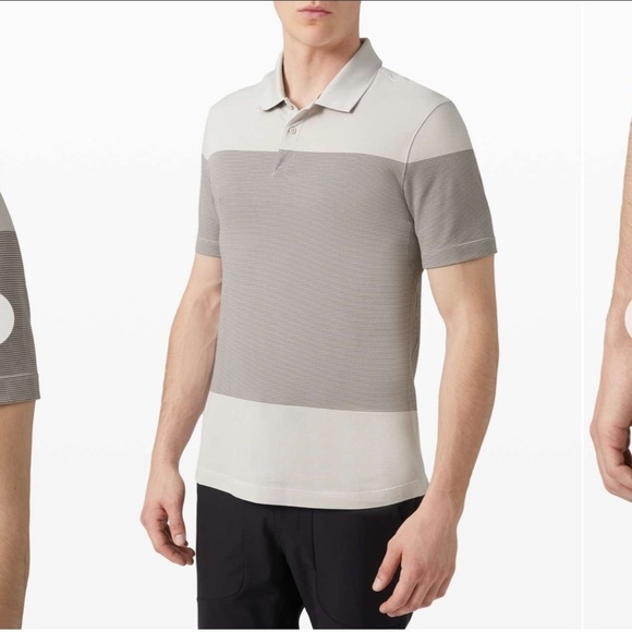 Lululemon Tech Pique Polo Statement Stripe Vapor Asphalt Grey size XL - Picture 1 of 10